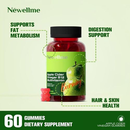 Sugar-Free Apple Cider Vinegar (ACV) Gummies with The Mother & B12, Vegan, Non-GMO, Gluten- & Gelatin-Free, 60 Gummies, Keto-Friendly,Helps Reduce Bioating, Gas And Discomfort,Supports Overall Digestive Health,Dietary Supplement Healthcare Vitamin