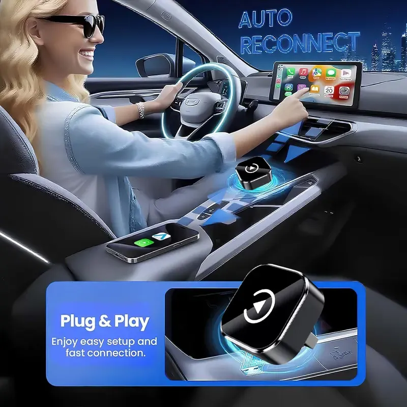 2-in-1 Wireless CarPlay & Android Auto Adapter,Fast Auto-Connect, No Delay