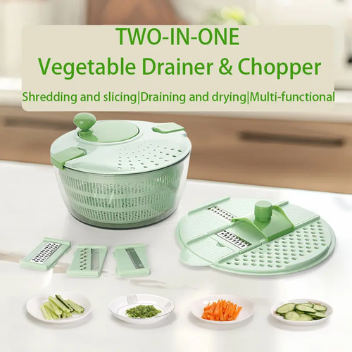 Salad Spinner, Vegetables Wash Bowl, Fruits & Herb Lettuce Dryer with 3 Blade Slicer Egg Yolk Strainer Shredder for Efficient Salad Preparation and Food Washing