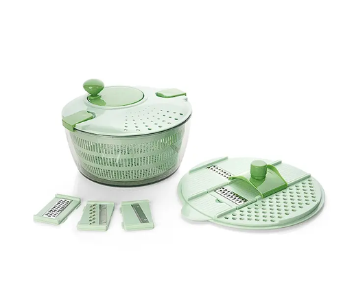 Salad Spinner, Vegetables Wash Bowl, Fruits & Herb Lettuce Dryer with 3 Blade Slicer Egg Yolk Strainer Shredder for Efficient Salad Preparation and Food Washing