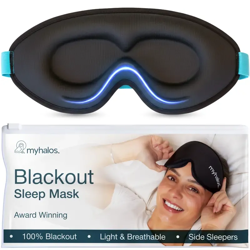 MyHalos 3D Blackout Sleep Mask - Lightweight Sleep Mask, Lash Friendly + Zero Eye Pressure | Calming Eye Mask for Deep Sleep