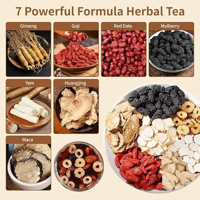 Ginseng Five Treasures Kidney Tea, Traditional Chinese Herbal TeaBags, Natural Organic Kidney Cleanse Detox Tea for Women & Men, 7 Precious Ingredients Formula(1 Pack   30 Bags)