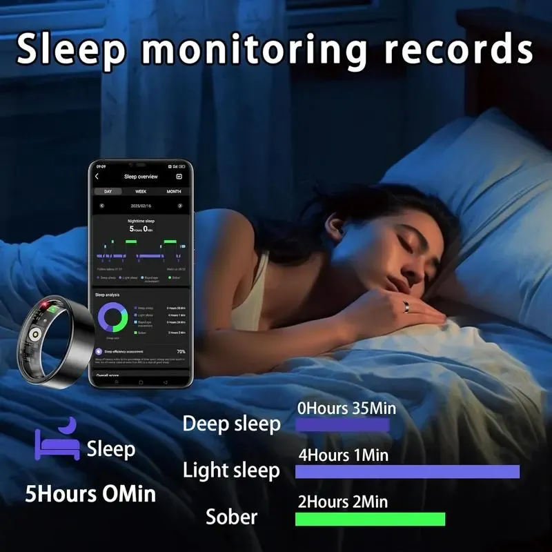 Smart Health Ring, Featuring Stress and Sleep Monitoring Functions, Compatible with iOS and Android, Waterproof Fitness Tracker for Women & Men