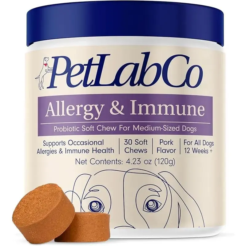 Allergy & Immune Probiotics for Dogs, Support Seasonal Allergies, Gut & Digestive Health - Pork Flavor - 30 Soft Chews - Packaging May Vary(PetLab-Co)BCV23