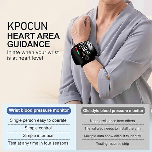 Wrist Blood Pressure Monitor Led Display, Touch Screen Wrist Blood Pressure Cuff, Reading Memory Wrist Bp Monitor with Carrying Case(Black) Health Monitoring Adjustable Healthcare Kit Portable