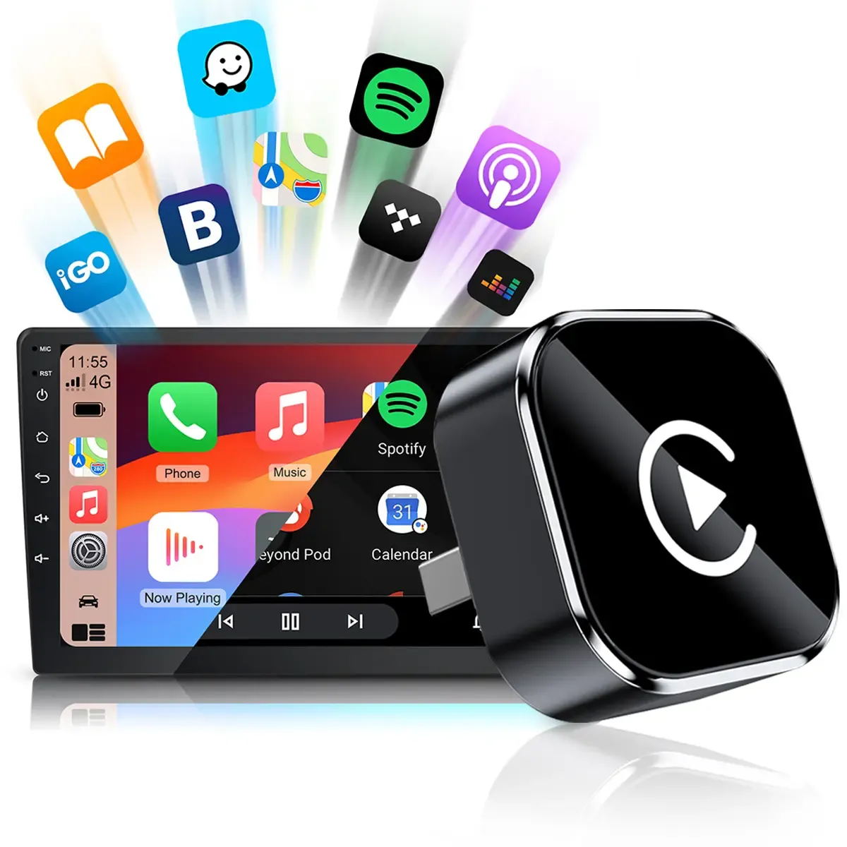 2-in-1 Wireless CarPlay & Android Auto Adapter,Fast Auto-Connect, No Delay