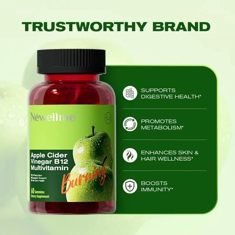 Sugar-Free Apple Cider Vinegar (ACV) Gummies with The Mother & B12, Vegan, Non-GMO, Gluten- & Gelatin-Free, 60 Gummies, Keto-Friendly,Helps Reduce Bioating, Gas And Discomfort,Supports Overall Digestive Health,Dietary Supplement Healthcare Vitamin
