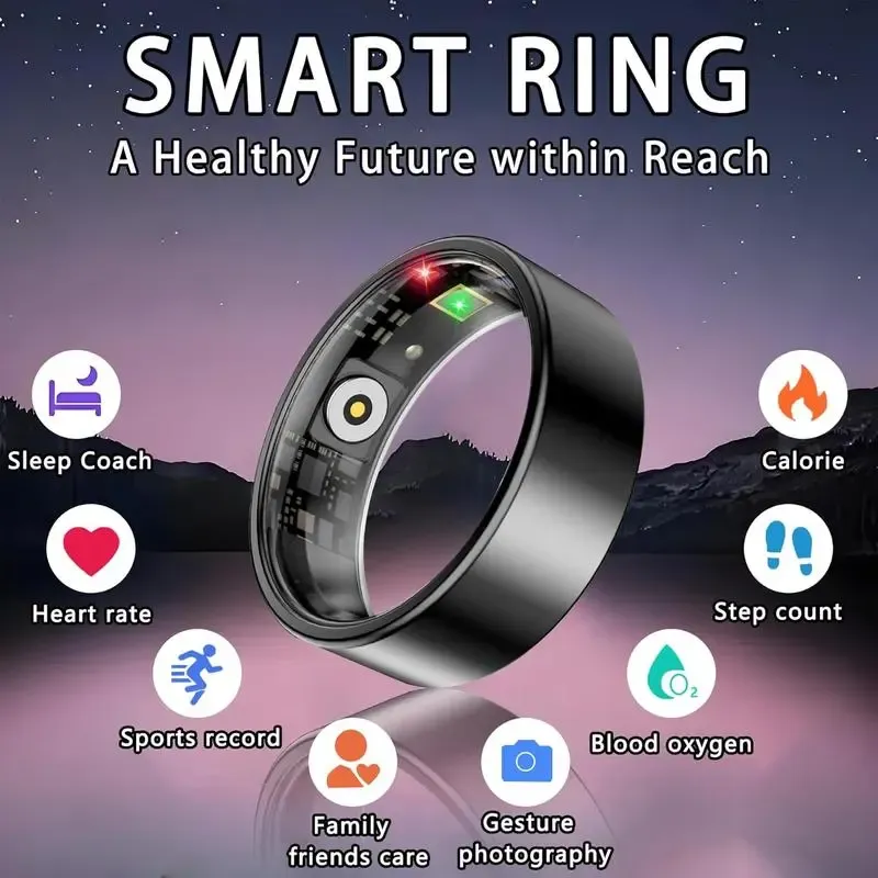 Smart Health Ring, Featuring Stress and Sleep Monitoring Functions, Compatible with iOS and Android, Waterproof Fitness Tracker for Women & Men