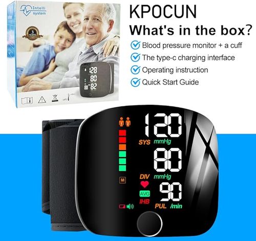 Wrist Blood Pressure Monitor Led Display, Touch Screen Wrist Blood Pressure Cuff, Reading Memory Wrist Bp Monitor with Carrying Case(Black) Health Monitoring Adjustable Healthcare Kit Portable