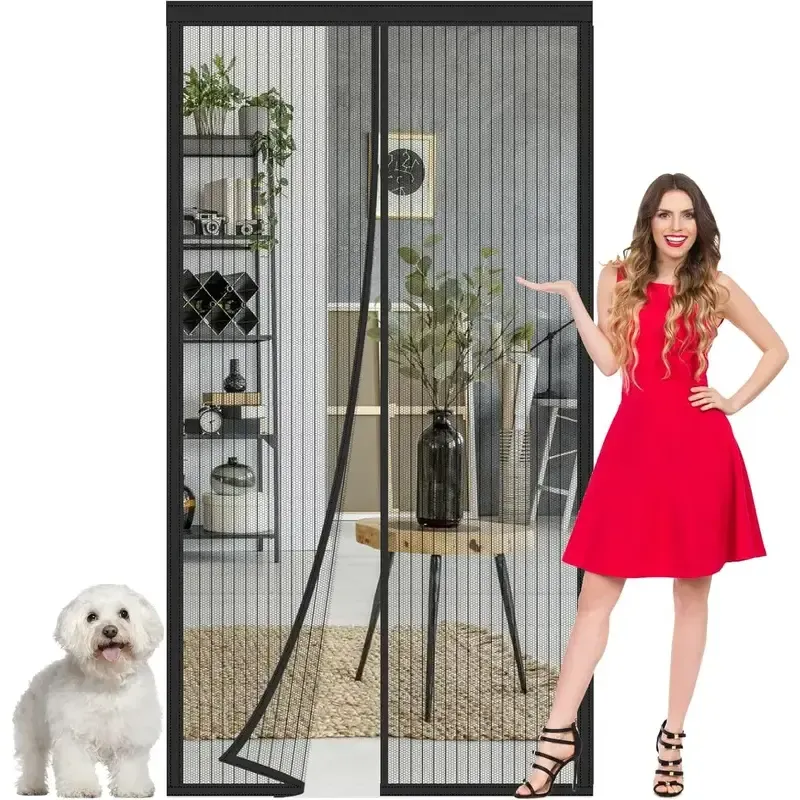 Magnetic diamond mesh screen partition curtain - 35.4 inches × 82.7 inches insect-proof and dust-proof mesh door, 36 magnetic pieces, Velcro stickers, no manual operation required, convenient for passage, breathable, portable, and easy to install on door frames of balconies, bedrooms, etc.