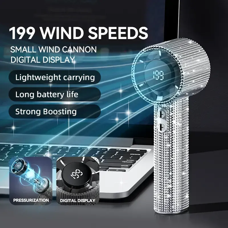 Diamond Fan Luxury Bling Portable Handheld Turbo Fan
