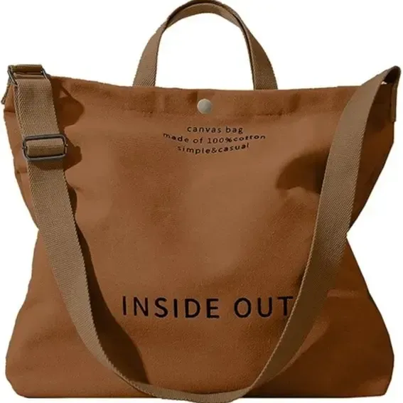 man and women's Canvas Tote Bag - Large Cotton Crossbody City Bag with Adjustable Strap, Multiple Pockets, Organizational Functionality