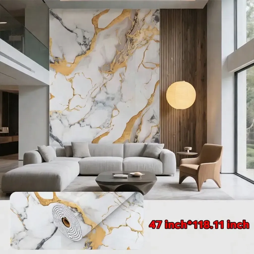 Tearable Waterproof Self-Adhesive Vinyl Wallpaper Film for Kitchen & Bathroom Countertops Easy to Clean Durable Heat-Resistant