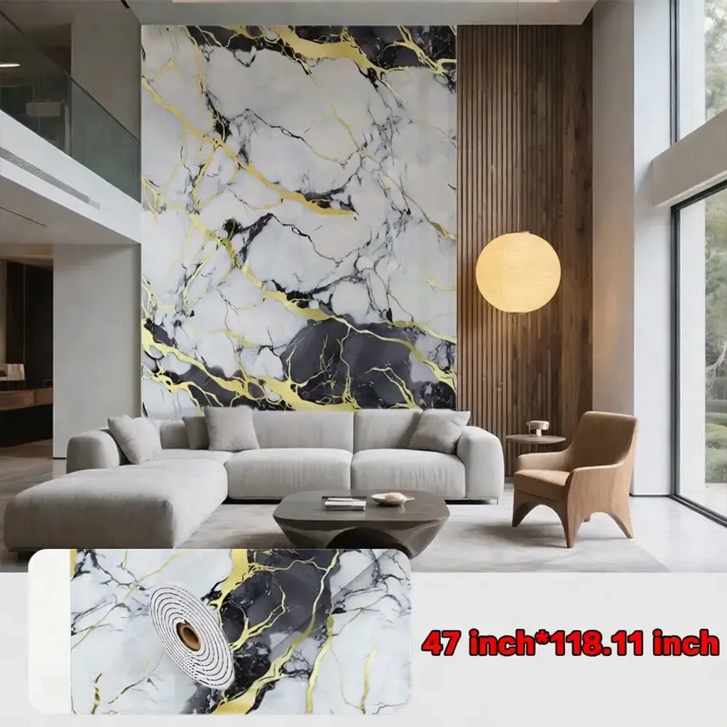 Tearable Waterproof Self-Adhesive Vinyl Wallpaper Film for Kitchen & Bathroom Countertops Easy to Clean Durable Heat-Resistant
