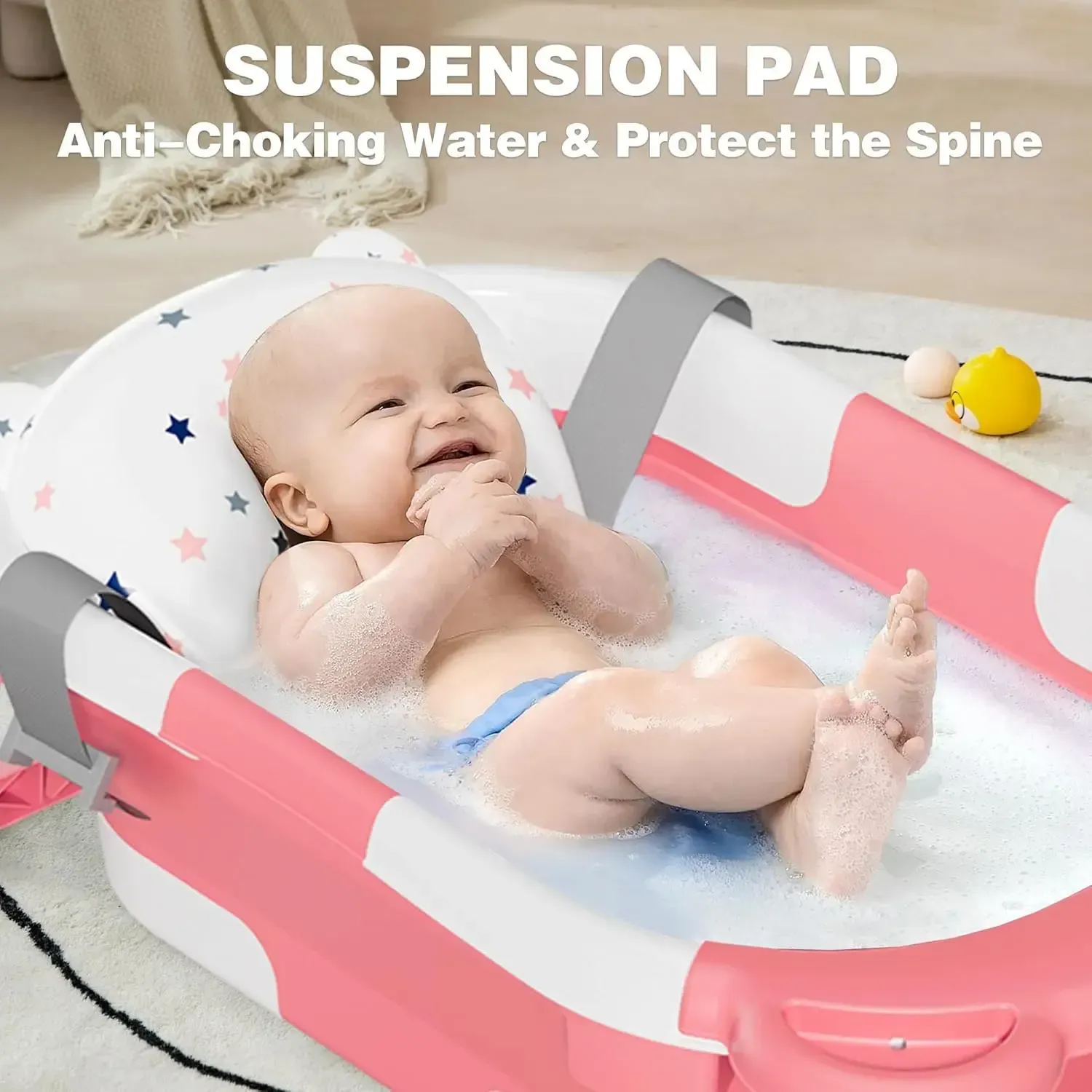 Collapsible Baby Bathtub | Real-Time Temp Monitor, Floating Cushion, Foldable Travel Tub for Newborns & Toddlers