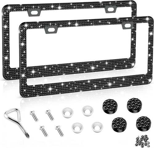 Rhinestone Automotive Car License Plate Frame Kit, Stainless Steel License Plate Cover Protector, Car Exterior Decoration Accessories
