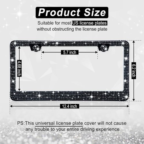 Rhinestone Automotive Car License Plate Frame Kit, Stainless Steel License Plate Cover Protector, Car Exterior Decoration Accessories