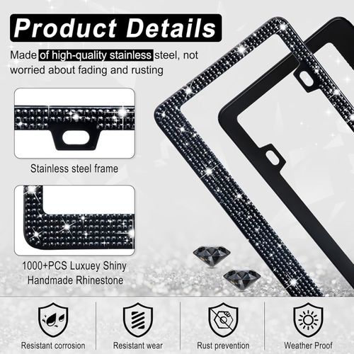 Rhinestone Automotive Car License Plate Frame Kit, Stainless Steel License Plate Cover Protector, Car Exterior Decoration Accessories