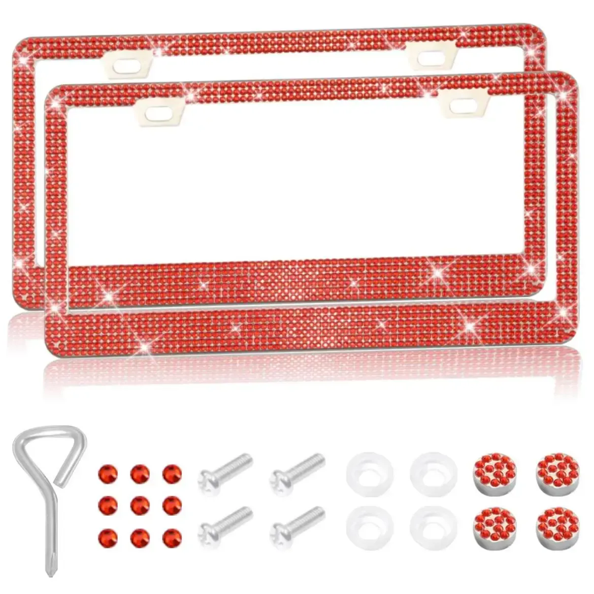 Rhinestone Automotive Car License Plate Frame Kit, Stainless Steel License Plate Cover Protector, Car Exterior Decoration Accessories