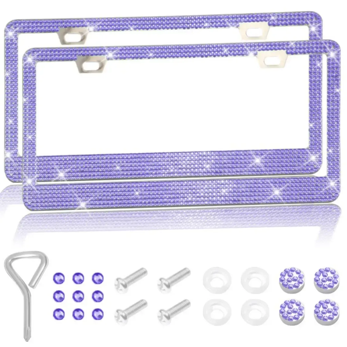 Rhinestone Automotive Car License Plate Frame Kit, Stainless Steel License Plate Cover Protector, Car Exterior Decoration Accessories