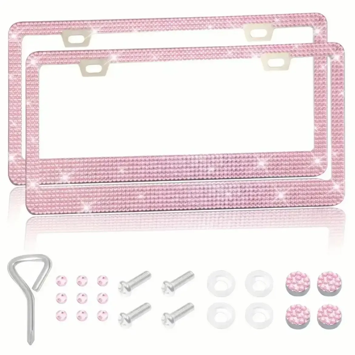 Rhinestone Automotive Car License Plate Frame Kit, Stainless Steel License Plate Cover Protector, Car Exterior Decoration Accessories