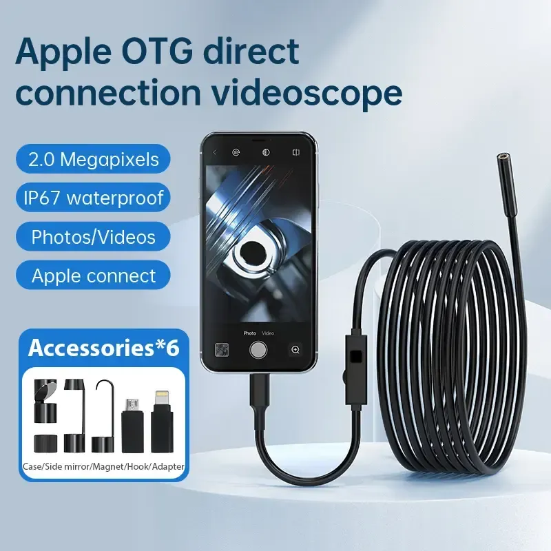Endoscope Camera with Light, 1920P HD Borescope Tools with 8 Adjustable LED Lights, Endoscope with Semi-Rigid Snake Camera, Inspection Borescope for iOS and Android - 16.4ft Single Lens