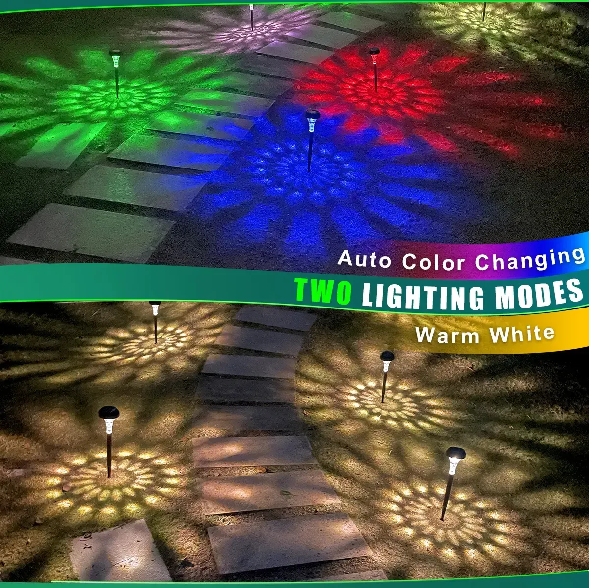 10 Pcs Multicolor Solar Pathway Lights, Color Changing, IP67 Waterproof, Auto Work, Sunflower Pattern,