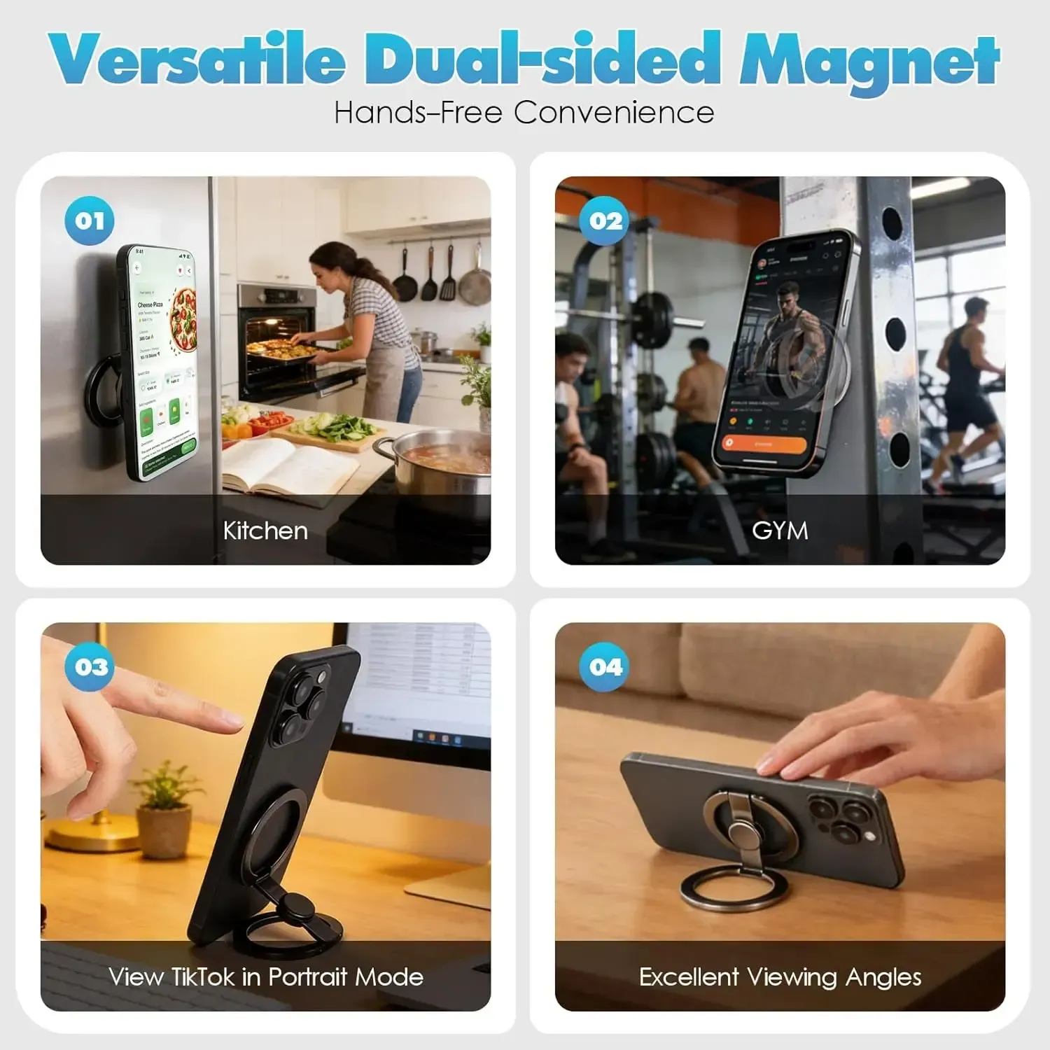 Magnetic Phone Stand & Fidget Spinner Combo, Dual Magnetic Ring Stand, Fidget Toys Adults, Foldable, 360° Rotation, Phone Holder Car, Desk Phone Stand, MagSafe Compatible, Stress Relief Accessory for Home-Office-Travel-Gym