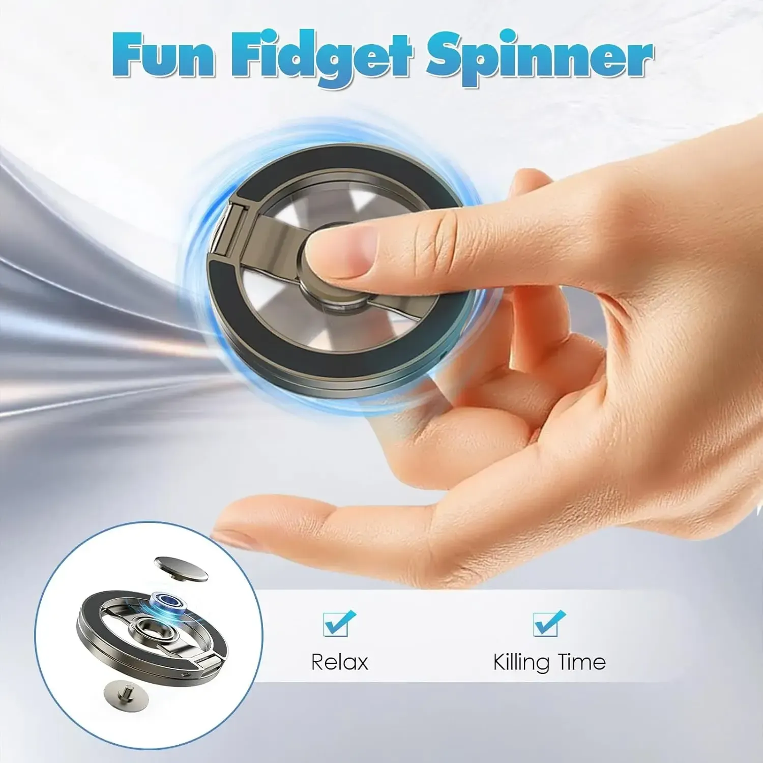 Magnetic Phone Stand & Fidget Spinner Combo, Dual Magnetic Ring Stand, Fidget Toys Adults, Foldable, 360° Rotation, Phone Holder Car, Desk Phone Stand, MagSafe Compatible, Stress Relief Accessory for Home-Office-Travel-Gym