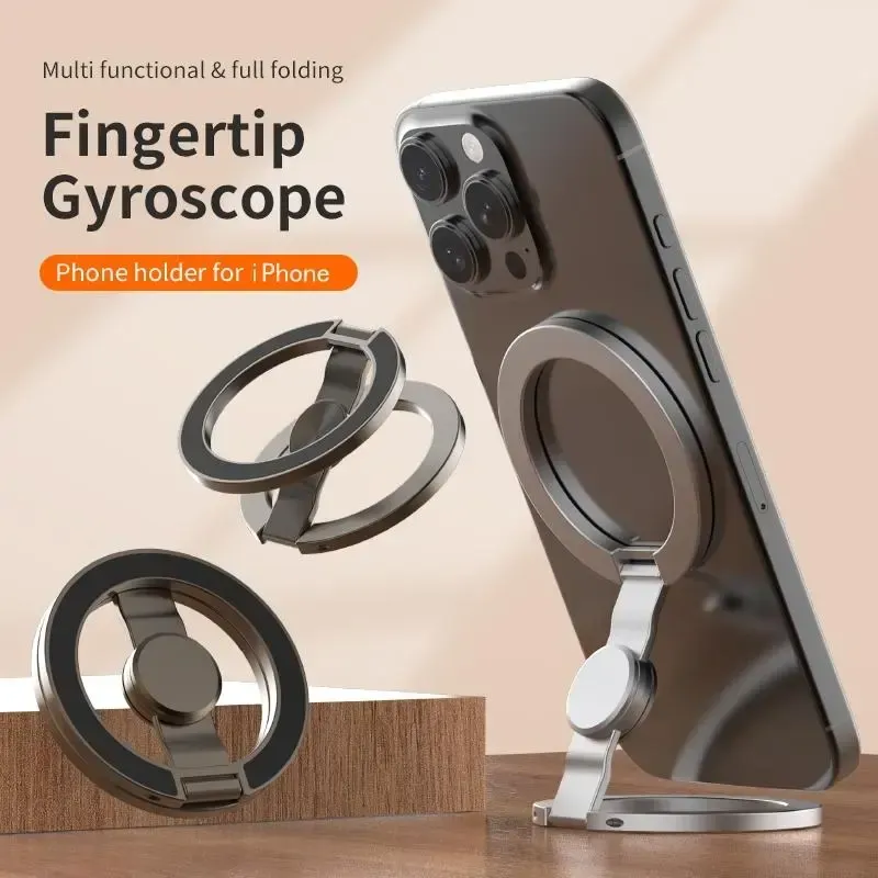 Magnetic Phone Stand & Fidget Spinner Combo, Dual Magnetic Ring Stand, Fidget Toys Adults, Foldable, 360° Rotation, Phone Holder Car, Desk Phone Stand, MagSafe Compatible, Stress Relief Accessory for Home-Office-Travel-Gym
