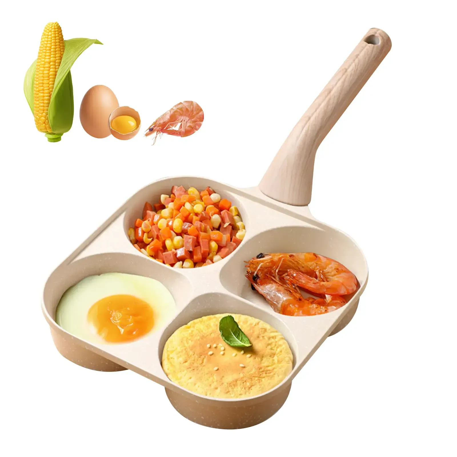 4 Hole Non-stick Hole Design Egg Frying Pan,  Kitchen Gadgets for Gas and Induction Cooktops gas stove tiktokshopspringgl
