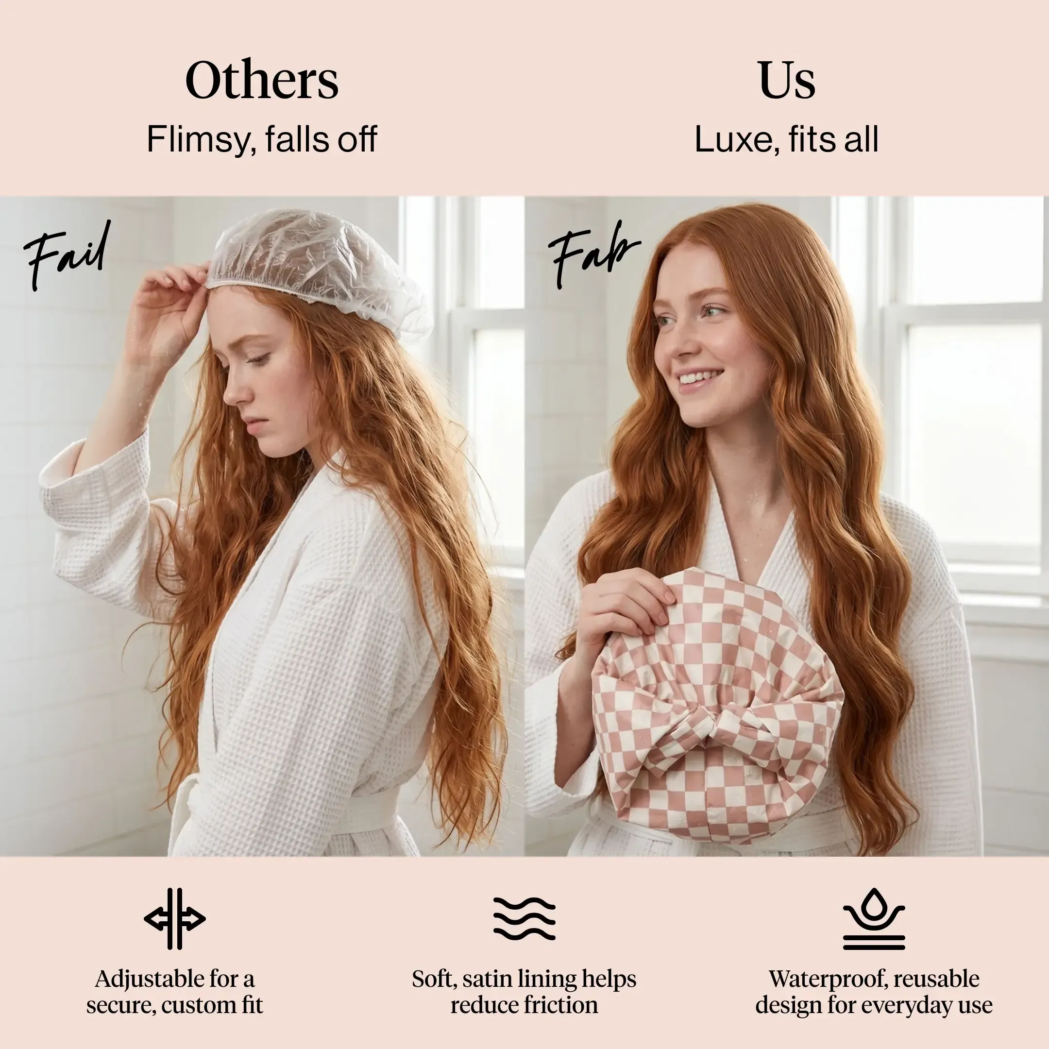You Need It ! All Lengths Adjustable Satin Shower Cap - Reusable Waterproof Cap for Long & Short Hair - Blowout, Silk Press & Braids Protection