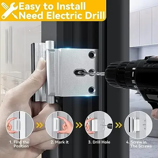 The family urgently needs it! Two-piece household security door lock, with a load capacity of 800 pounds, suitable for inward swinging doors, equipped with 8 screws for reinforcing the lock mechanism to prevent unauthorized entry.