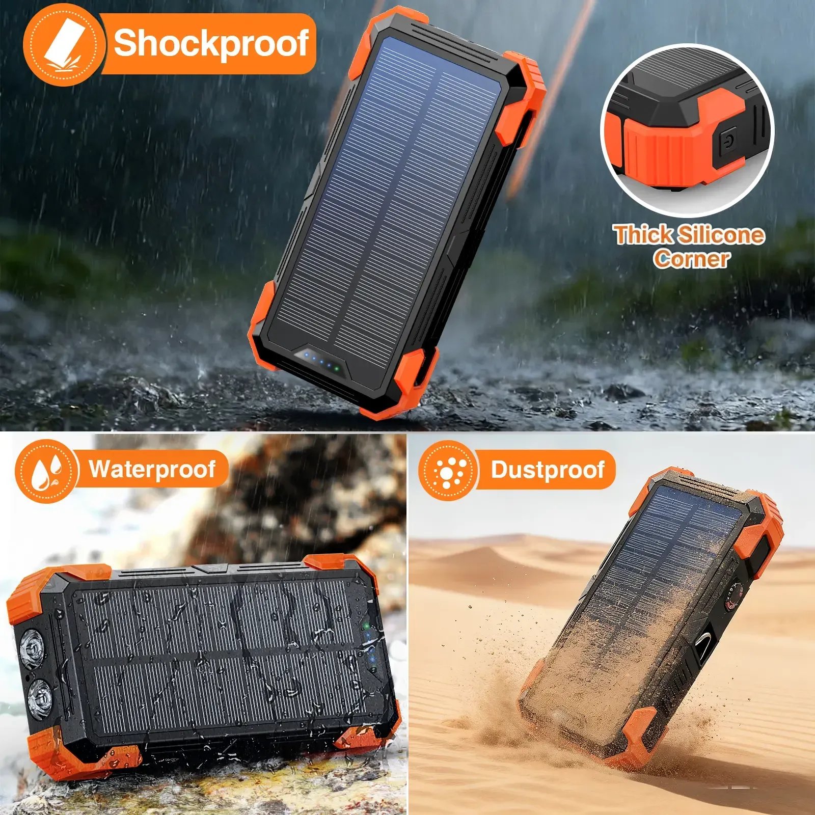 36800 &  49800mAh Solar Charger Power Bank Wireless Charger Built in 4 Cables 7 Outputs 15 Watts Fast Charging