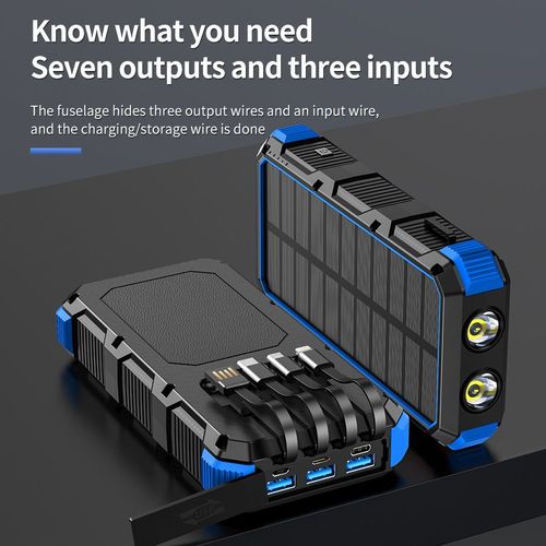 36800 &  49800mAh Solar Charger Power Bank Wireless Charger Built in 4 Cables 7 Outputs 15 Watts Fast Charging