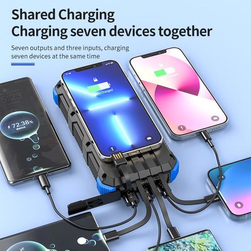 36800 &  49800mAh Solar Charger Power Bank Wireless Charger Built in 4 Cables 7 Outputs 15 Watts Fast Charging