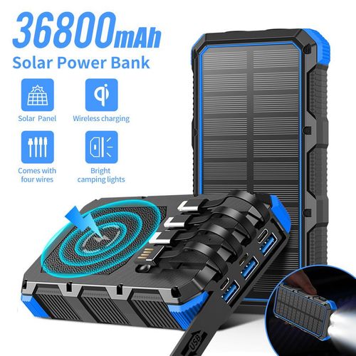 36800 &  49800mAh Solar Charger Power Bank Wireless Charger Built in 4 Cables 7 Outputs 15 Watts Fast Charging