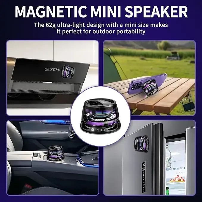 G200 Magnetic Bluetooth Speaker with RGB Light, 40mm Drivers, Bluetooth 5.3,Portable for Travel & C amping Adjustable Sound Volume
