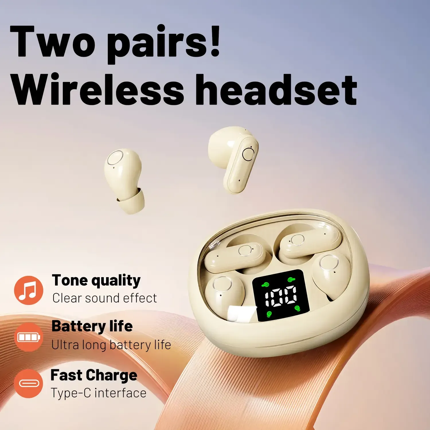 MSHUKCOE Wireless Headphones In-ear Design Noise Cancelling True Wireless Earbuds with Digital Display Bluetooth 5.4 Gaming Headset for Running Exercising Lightweight Fitness Earphones
