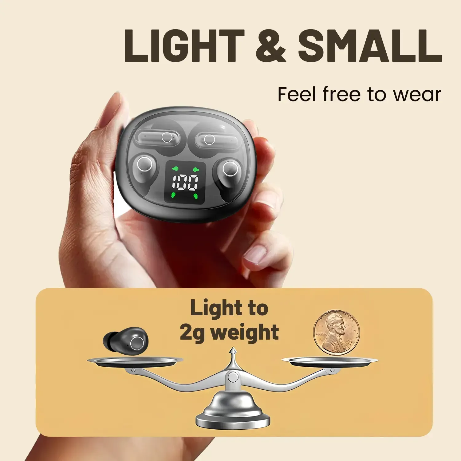 MSHUKCOE Wireless Headphones In-ear Design Noise Cancelling True Wireless Earbuds with Digital Display Bluetooth 5.4 Gaming Headset for Running Exercising Lightweight Fitness Earphones