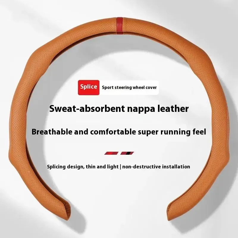 SUPEREVER Napa Nappa Leather 15Inch 5D Premium Steering Wheel Cover Ultra-Thin Breathable Anti-Slip Sweat-Resistant Easy Install Universal Fit Enhance Driving Safety Comfort Must-Have Car Essential White