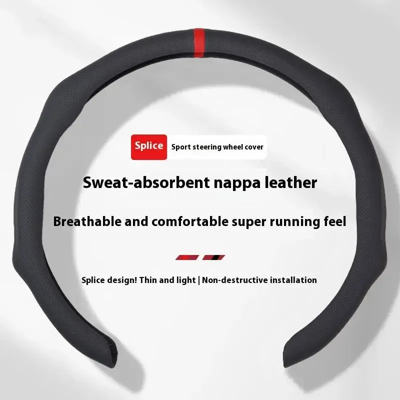 SUPEREVER Napa Nappa Leather 15Inch 5D Premium Steering Wheel Cover Ultra-Thin Breathable Anti-Slip Sweat-Resistant Easy Install Universal Fit Enhance Driving Safety Comfort Must-Have Car Essential White