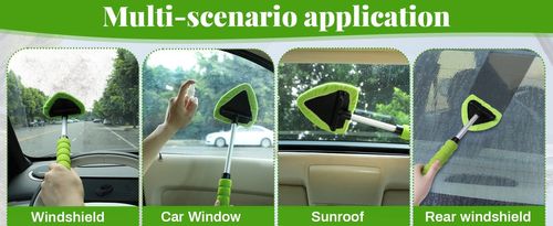 Windshield Cleaning Tool, Microfiber Car Window Cleaner with 4 Reusable and Washable Microfiber Pads and Extendable Handle