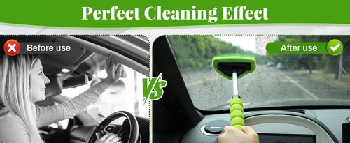 Windshield Cleaning Tool, Microfiber Car Window Cleaner with 4 Reusable and Washable Microfiber Pads and Extendable Handle