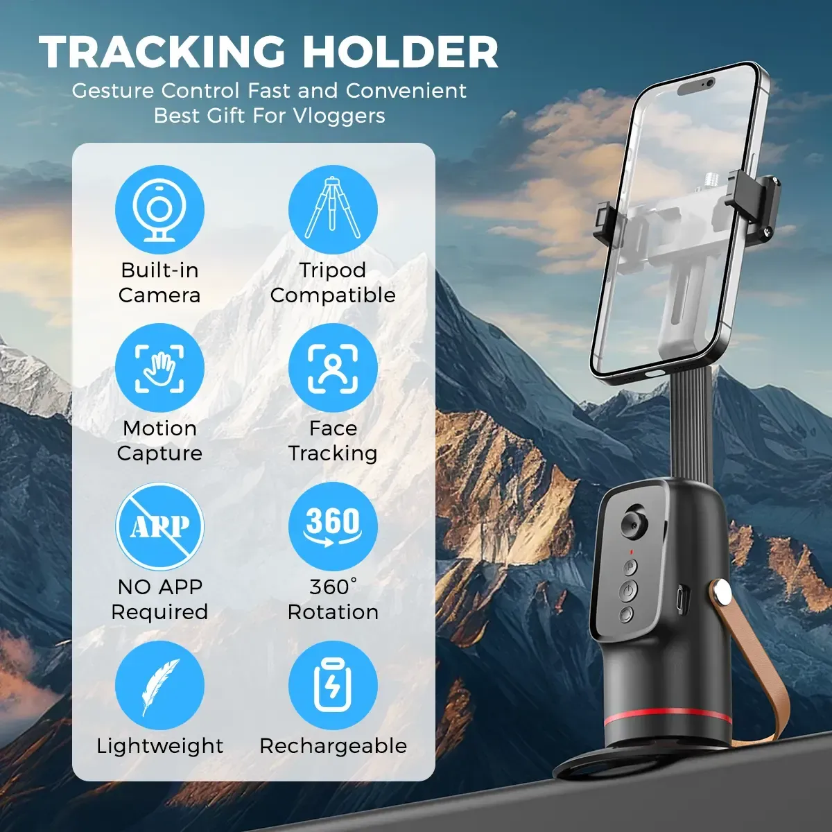 Auto Face Tracking Tripod, with Gesture Control Functon ,360° Rotation Face Body Phone Camera Mount Smart Shooting Phone Tracking Holder for Live Vlog Streaming Video, Accessories Selfie 360 Rotating Phone Stand
