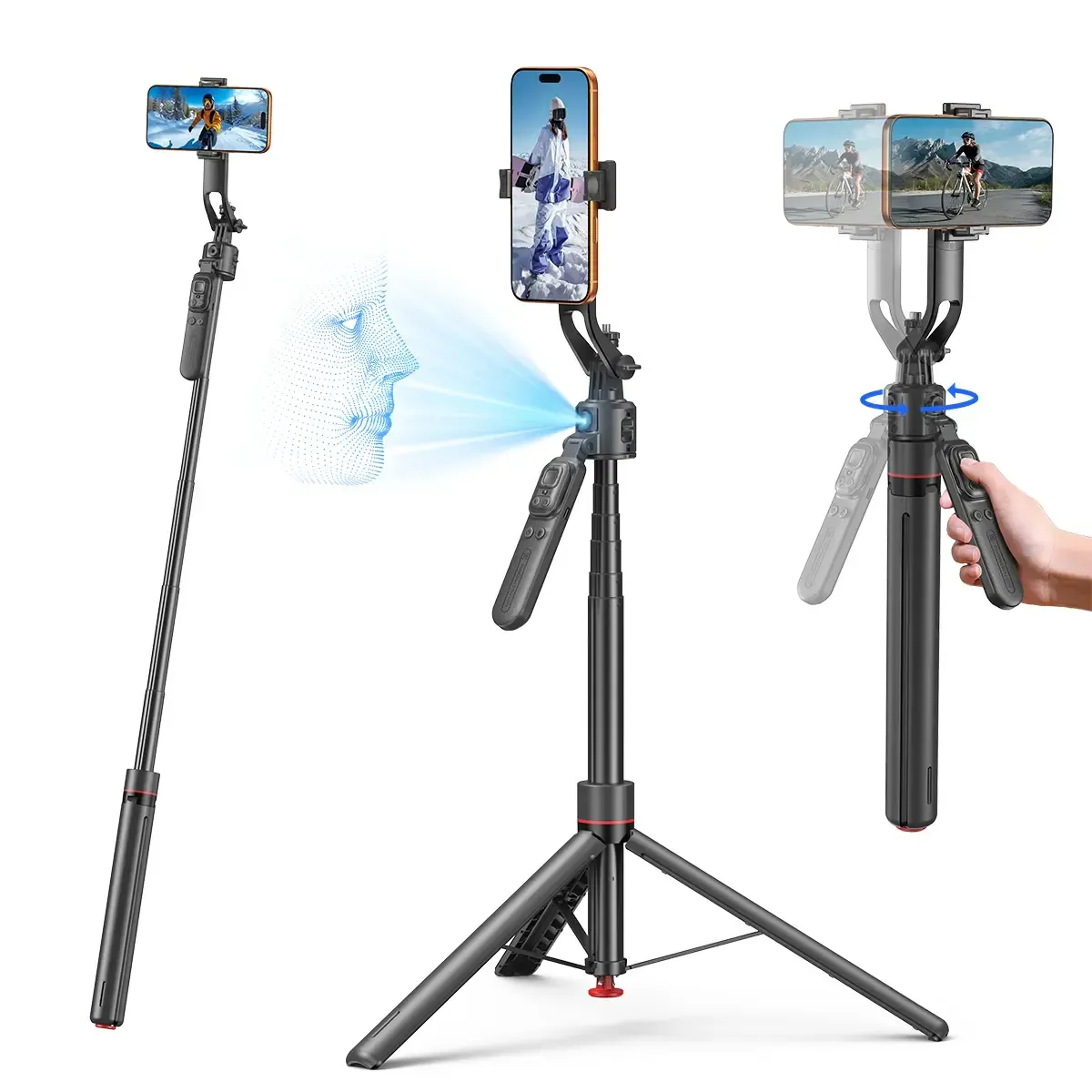 Auto Face Tracking Tripod, with Gesture Control Functon ,360° Rotation Face Body Phone Camera Mount Smart Shooting Phone Tracking Holder for Live Vlog Streaming Video, Accessories Selfie 360 Rotating Phone Stand