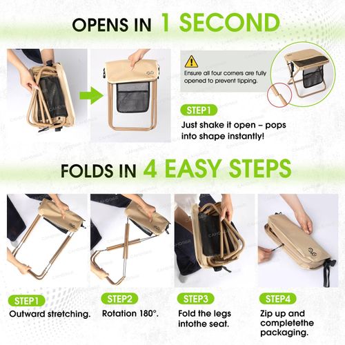 Camping Chairs, fold stool, 1.5 lbs ultra light, Max Load Capacity 400lbs, Portable outdoor folding chair with pocket, For Queuing, Fishing, Hiking Tours, Outdoor Activities Camping Accessories, Camping supplies