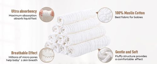 10Pcs Baby Registry Yoofoss Muslin Burp Cloths for Baby 10 Pack 100% Cotton Baby Washcloths for Boys Girls Large 20''X10'' Super Soft and Absorbent White