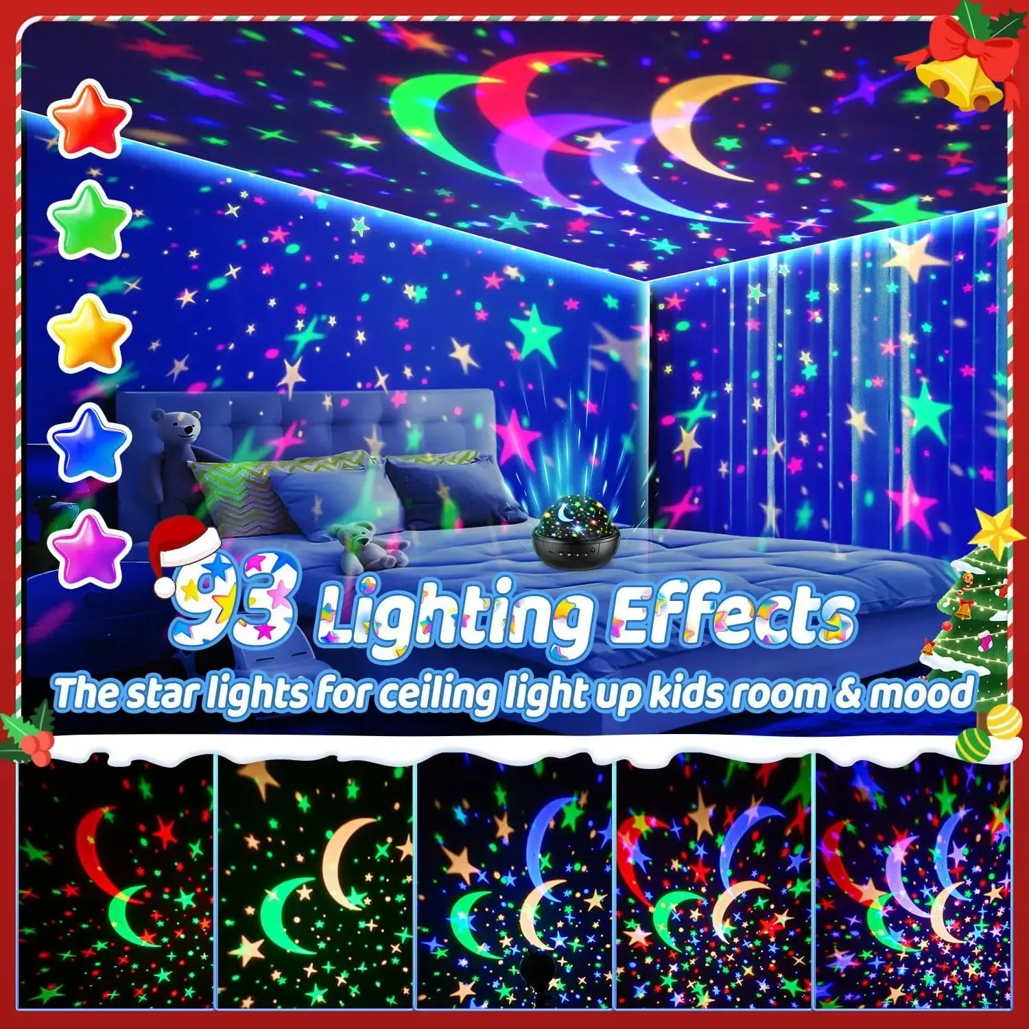 A gift that all children like. Children's night light 93 with 10 pieces of children's night light projectors, 12 children's songs, and a remote-controlled adjustable light star projector.