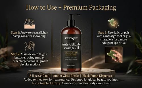 The whole family will benefit from it - Flowziax Anti-Excess Fat Massage Oil, 8 ounces - Improves the appearance of excess fat - Body care and skin care massage oil